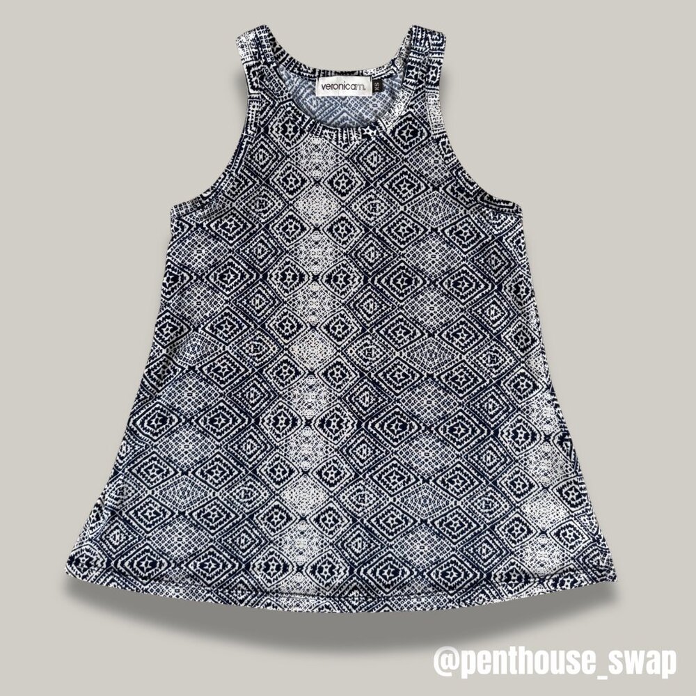 White and Navy Veronica M Tank Top, Size XS